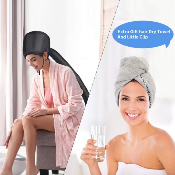 Heatigo Bonnet Hood Hair Dryer Attachment, 2019 Upgraded Version Soft Cap Adjustable For Hand Held Hair Dryer Cap Drying Styling Curling Deep Conditioning With Khaki Towel,Hair Clip Accessories
