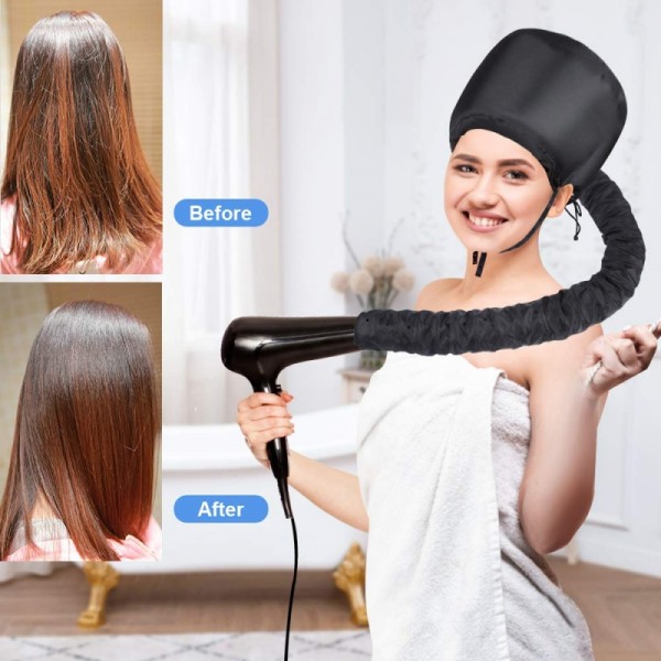 Heatigo Bonnet Hood Hair Dryer Attachment, 2019 Upgraded Version Soft Cap Adjustable For Hand Held Hair Dryer Cap Drying Styling Curling Deep Conditioning With Khaki Towel,Hair Clip Accessories